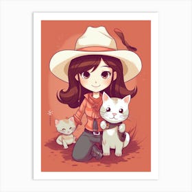 Cute Cowgirl With Cat 2 Art Print