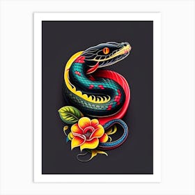 Black Rat Snake Tattoo Style Art Print