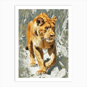 African Lion Relief Illustration Lionesss 2 Art Print
