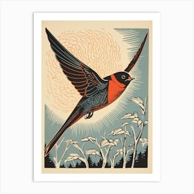 Vintage Bird Linocut Swallow 2 Art Print