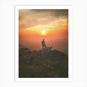 Alone On The Top, Sunset, Oil Painting Art Print