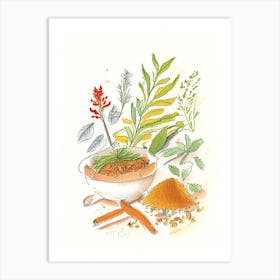 Ginger Spices And Herbs Pencil Illustration 1 Art Print