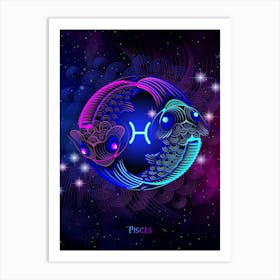 Pisces Zodiac Sign — Zodiac neon signs Art Print