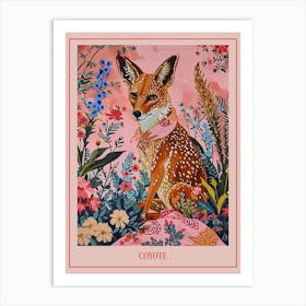 Floral Animal Painting Coyote 1 Poster Art Print