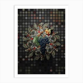 Vintage Grape Spanna Fruit Wreath on Dot Bokeh Pattern n.0634 Art Print