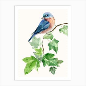 Watercolor Bird On A Branch Art Print