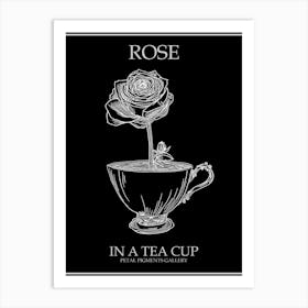 Rose In A Tea Cup Line Drawing 2 Poster Inverted Art Print