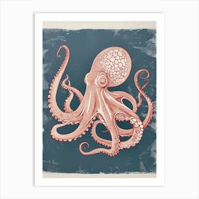 Linocut Inspired Octopus Deep In The Ocean 2 Art Print
