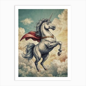 Unicorn Flying In The Sky Art Print