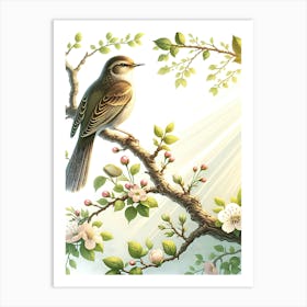 Bird On A Branch Nightingale Vintage Art Print