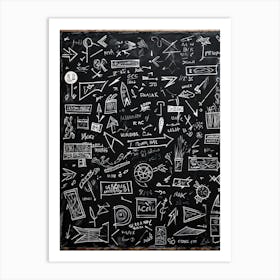 Blackboard Covered In A Collage Of Hand Drawn Icons Arrows And Abstract Doodles Symbolizing Direc (3) Art Print