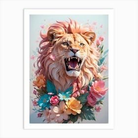 Lion With Flowers 1 Art Print