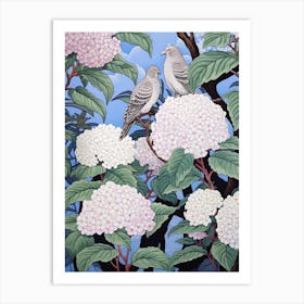 Hydrangea And Birds 1 Vintage Japanese Botanical Art Print