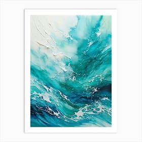 Abstract Turquoise Waves Envelop The Canvas Evoke Fresh Nautical Texture Churning Frothy Crests (2) Art Print