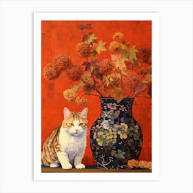 Queen Annes Lace Flower Vase And A Cat, A Painting In The Style Of Matisse 0 Art Print