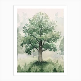 Oak Tree Atmospheric Watercolour Painting 3 Art Print