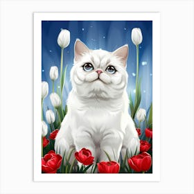 Cat In Tulips Art Print