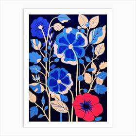 Blue Flower Illustration Hollyhock 4 Art Print