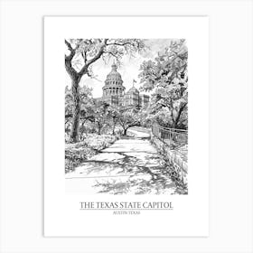 The Texas State Capitol Austin Texas Black And White Drawing 1 Poster Art Print