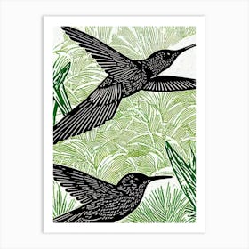 Hummingbird 2 Linocut Bird Art Print