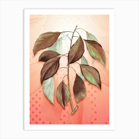 Camphor Tree Vintage Botanical in Peach Fuzz Polka Dot Pattern n.0316 Art Print