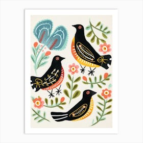 Folk Style Bird Painting Blackbird 2 Art Print