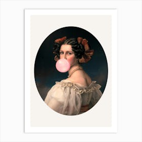 Lady Blowing Bubble Gum Art Print