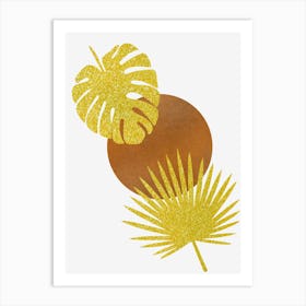 Gold Glitter Tropical Leaves Art Print