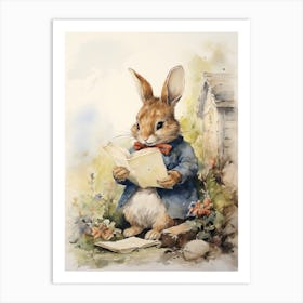 Bunny Writing Rabbit Prints Watercolour 1 Art Print