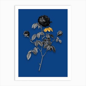 Vintage Agatha Rose in Bloom Black and White Gold Leaf Floral Art on Midnight Blue n.0735 Art Print