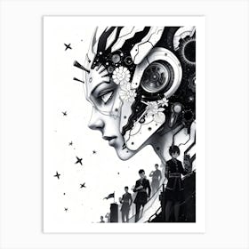 Girl With A Robot Head - Abstract Art Print