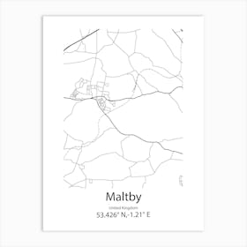 Maltby,United Kingdom Minimalist Map Art Print