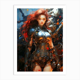 Sci-Fi Girl Red Hair Art Print