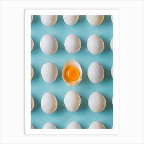 White Egg On Blue Background Art Print