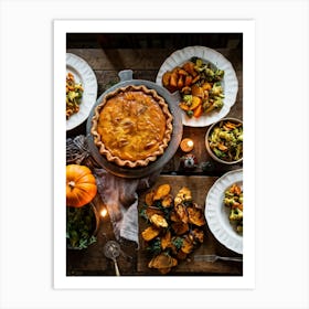 A Thanksgiving Feast Laid Out On A Rustic Wooden Table Is The Centerpiece Of An Epicurean Visual S (2) 1 Art Print