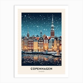 Winter Night  Travel Poster Copenhagen Denmark 3 Art Print