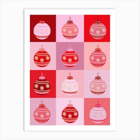 Christmas Checkerboard Pink And Red Art Print