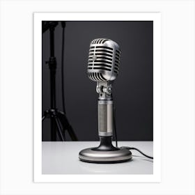 Vintage Microphone Design In Gray Tones Anchoring A Professional Recording Setup Sleek Metallic Sur Art Print