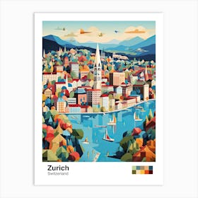 Zurich, Switzerland, Geometric Illustration 3 Poster Art Print