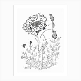 Poppy Herb William Morris Inspired Line Drawing 2 Art Print
