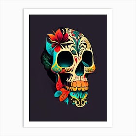 Skull With Tattoo Style Artwork Primary Colours 2 Mexican Art Print