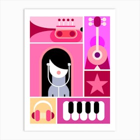 Pink Music Icons Art Print