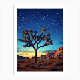 Joshua Tree With Starry Sky In Nat Viga Style 2 Art Print