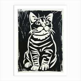 American Shorthair Linocut Blockprint 5 Art Print