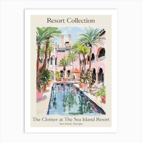 Poster Of The Cloister At The Sea Island Resort Collection   Sea Island, Georgia   Resort Collection Storybook Illustration 2 Art Print