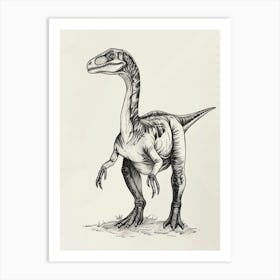 Iguanodon Dinosaur Black Ink Illustration 2 Art Print