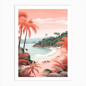 An Illustration In Pink Tones Of Pasir Panjang Beach Redang 4 Art Print