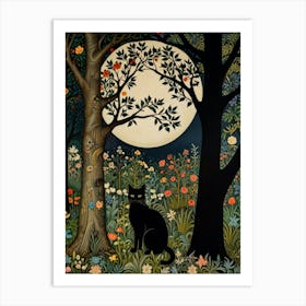 Black Cat In The Forest Style William Morris 13 Art Print