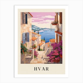 Hvar Croatia 3 Vintage Pink Travel Illustration Poster Art Print