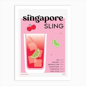 Singapore Sling in Pink Cocktail Recipe Art Print